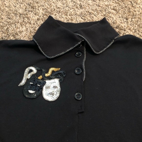 Vintage Theater Sequin Embroidered Collared Sweater USA Drama Units XL - Picture 5 of 6